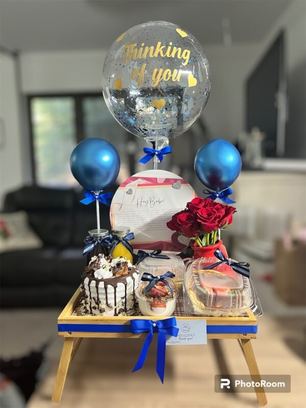 Surprise breakfast tray with Cake & Flowers - Image 3
