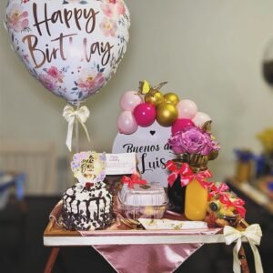 Surprise breakfast tray with Cake & Flowers