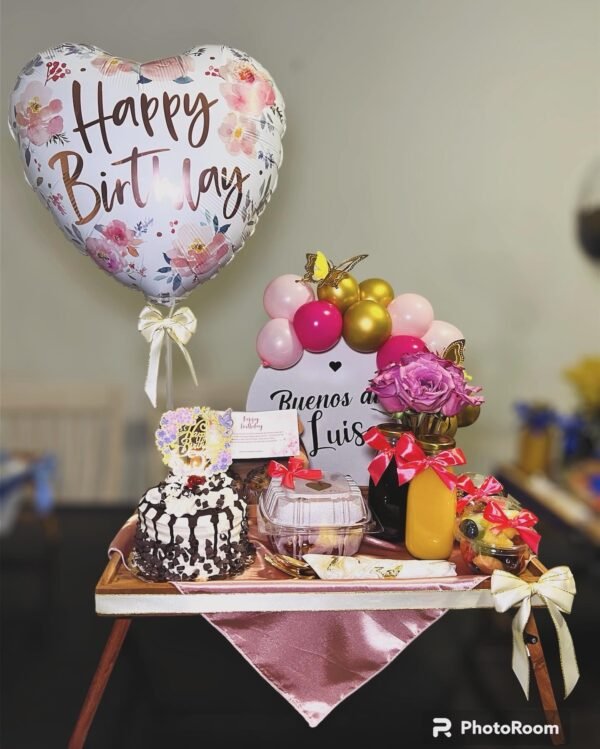 Surprise breakfast tray with Cake & Flowers